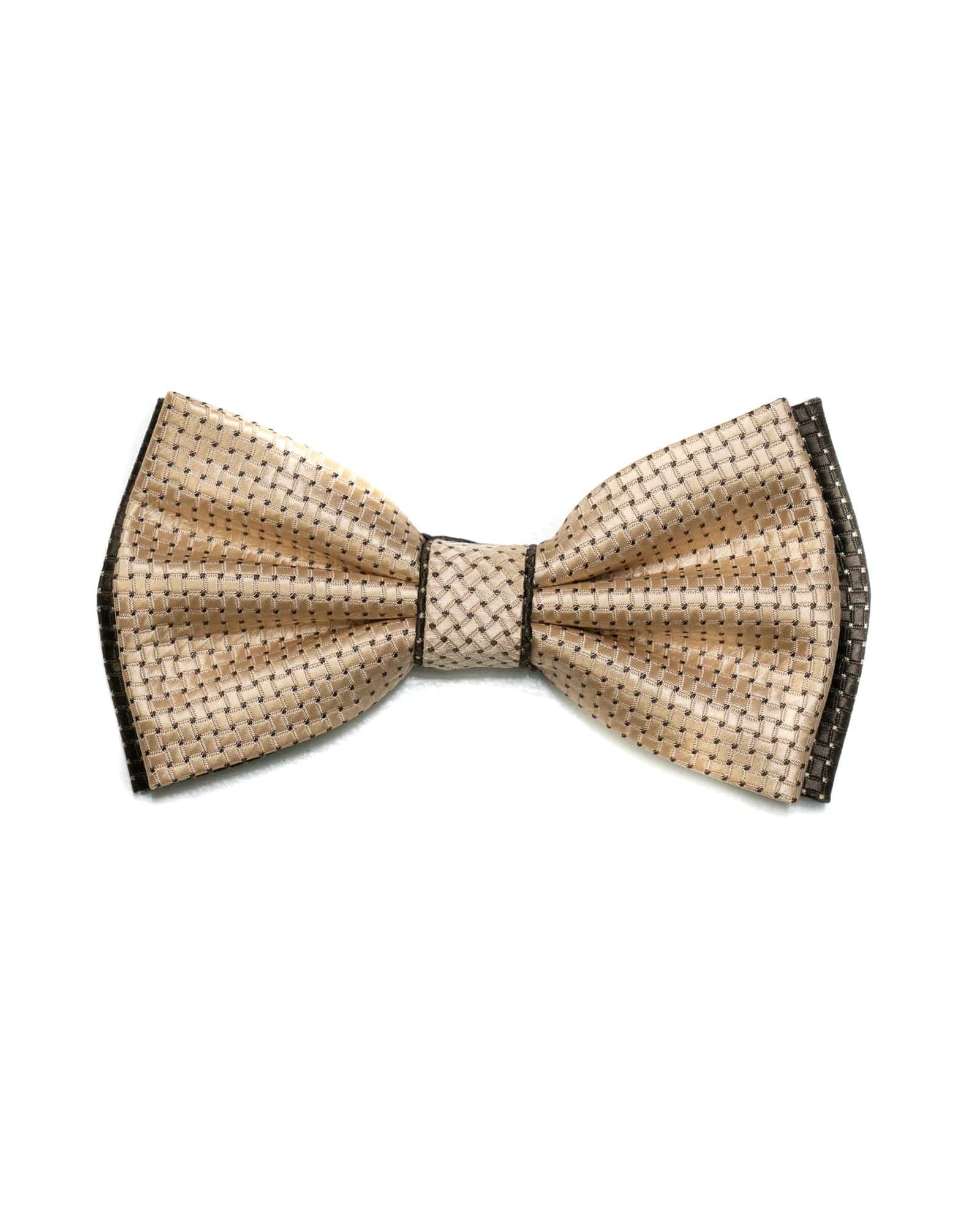 Bow Tie In Two Tone With Two Pocket Squares In Tan & Brown Neat - Rainwater's Men's Clothing and Tuxedo Rental