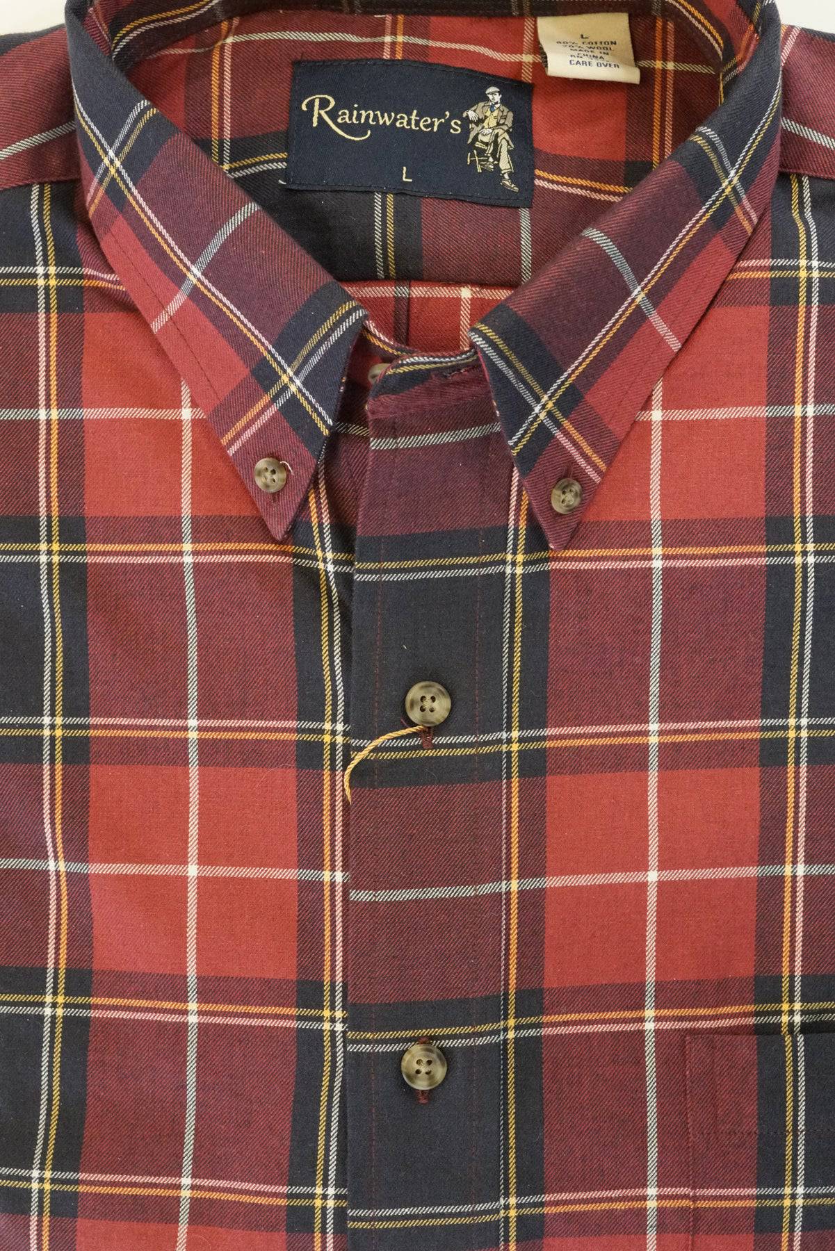 Deep Red and Navy Plaid Button Down in Cotton & Wool by Rainwater's - Rainwater's Men's Clothing and Tuxedo Rental