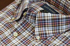 Dusty Blue, Navy and Khaki Plaid Button Down Shirt by Scott Barber - Rainwater's Men's Clothing and Tuxedo Rental