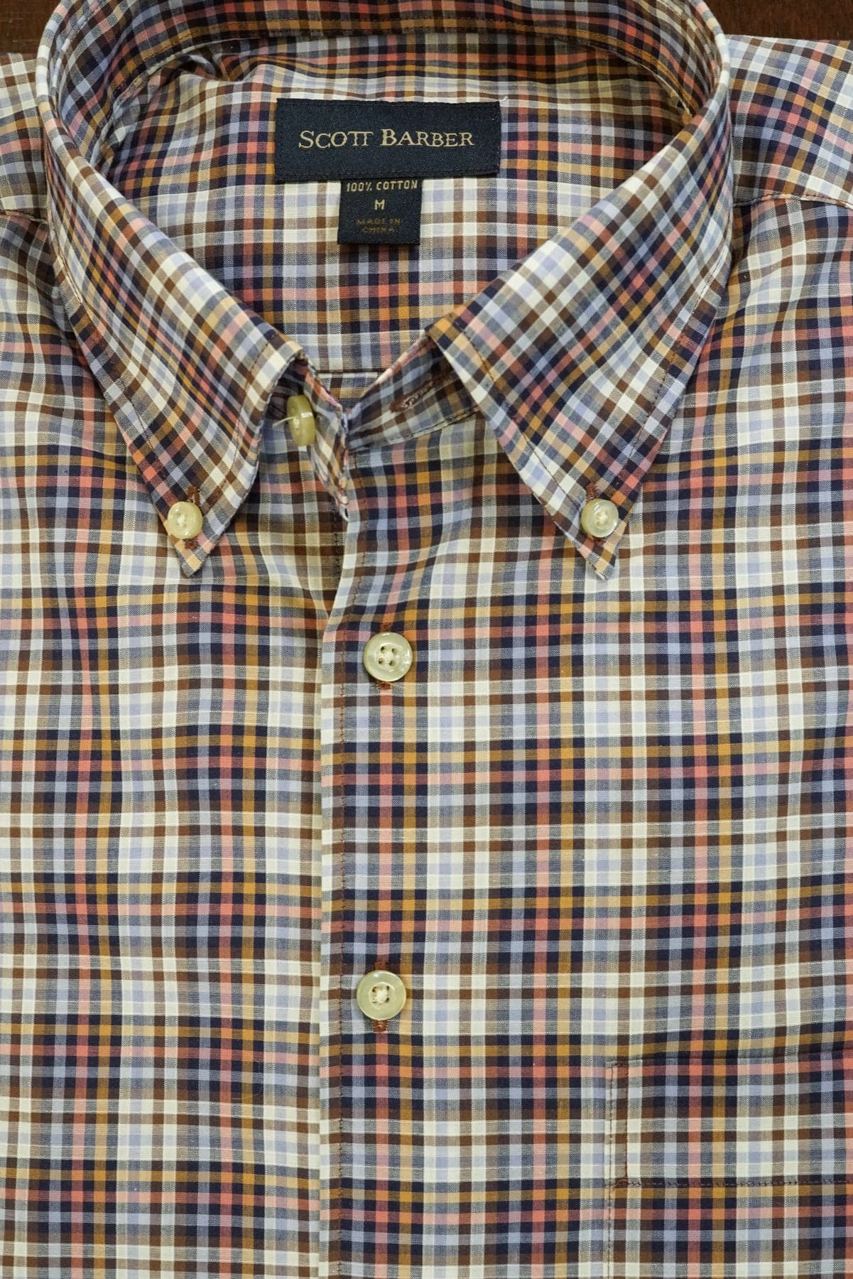 Dusty Blue, Navy and Khaki Plaid Button Down Shirt by Scott Barber - Rainwater's Men's Clothing and Tuxedo Rental