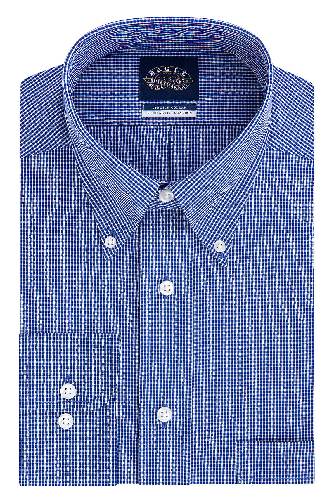 Eagle Regular Fit TEK Stretch Non Iron Pinpoint Check Buttondown Collar In Harmony Blue