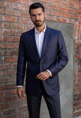 Tessitura di Quaregna French Blue & Black Houndstooth Silk & Wool Sport Coat - Rainwater's Men's Clothing and Tuxedo Rental