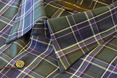 Green, Navy with Purple Plaid Cotton Hidden Button-down by Dean Rainwater - Rainwater's Men's Clothing and Tuxedo Rental