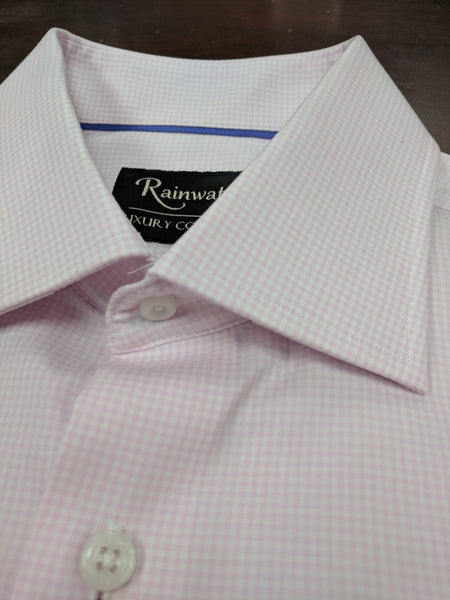 Rainwater's 100's Two Ply 100% Cotton Pink Small Gingham Dress Shirt - Rainwater's Men's Clothing and Tuxedo Rental