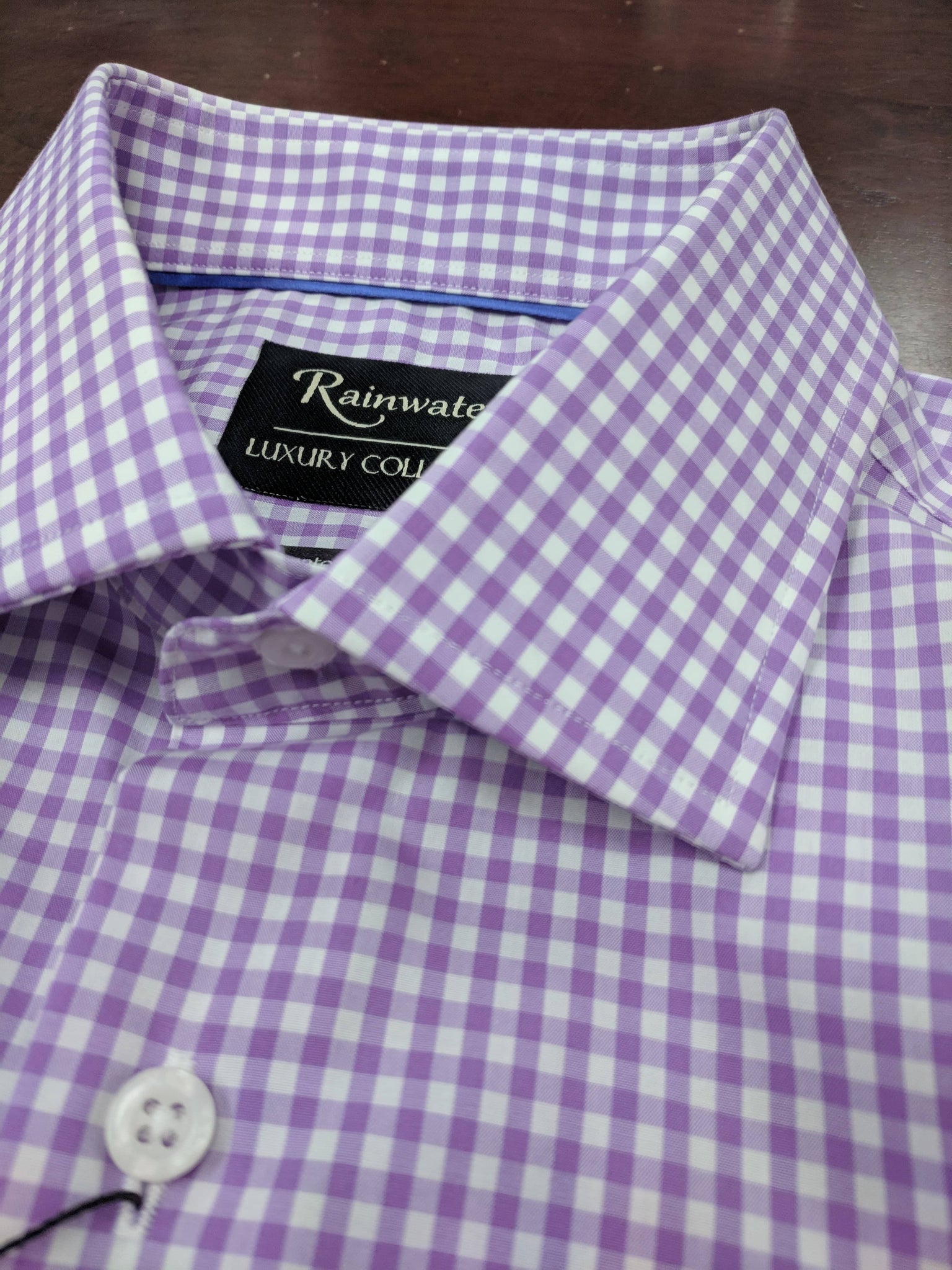 Rainwater's 80's 100% Cotton Lavender Gingham Spread Collar - Rainwater's Men's Clothing and Tuxedo Rental