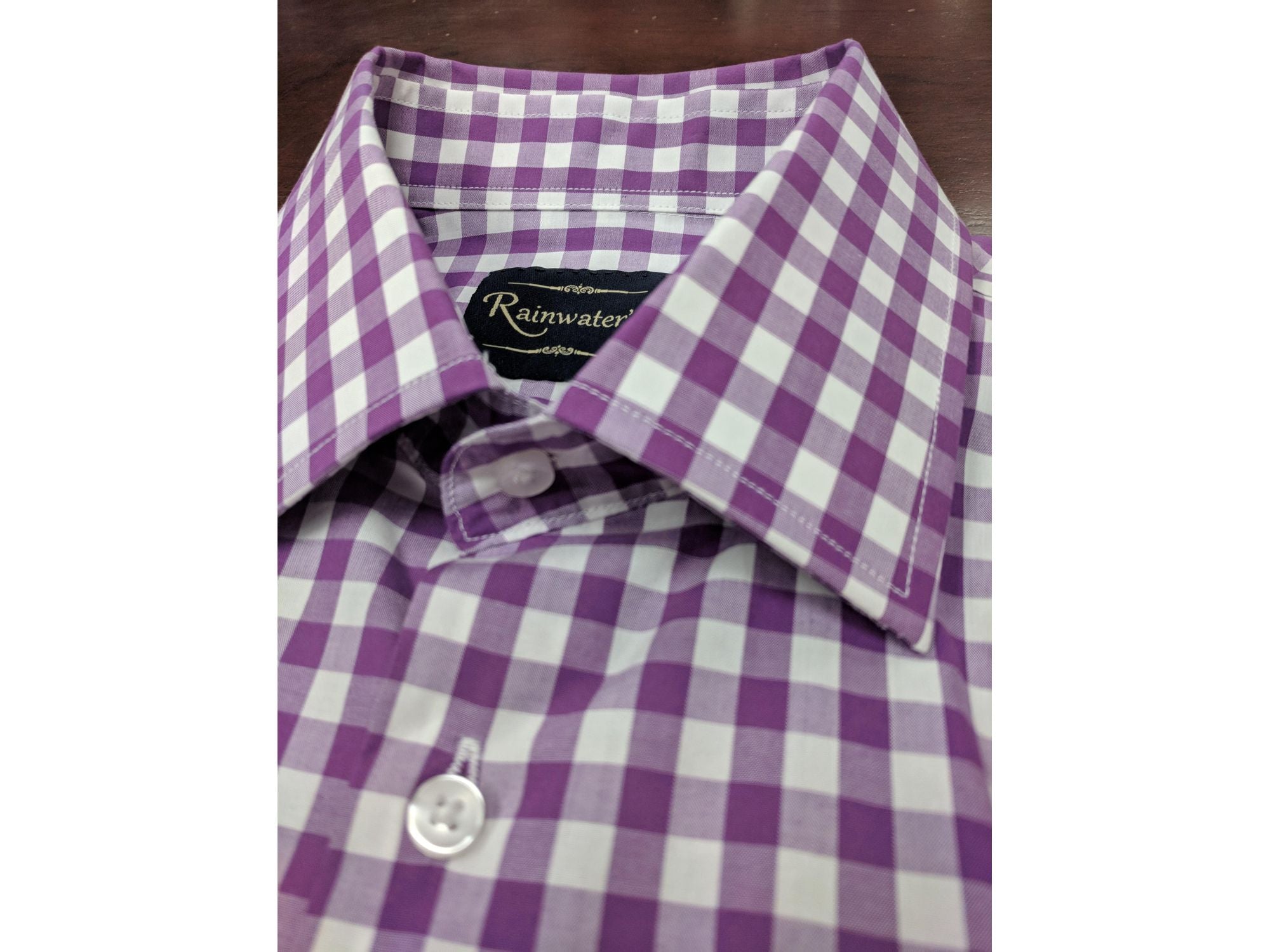 Spread Collar Dress Shirt in Lavender Gingham Poplin