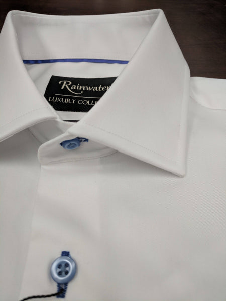 Rainwater's White Dress Shirt with Blue Buttons - Rainwater's Men's Clothing and Tuxedo Rental