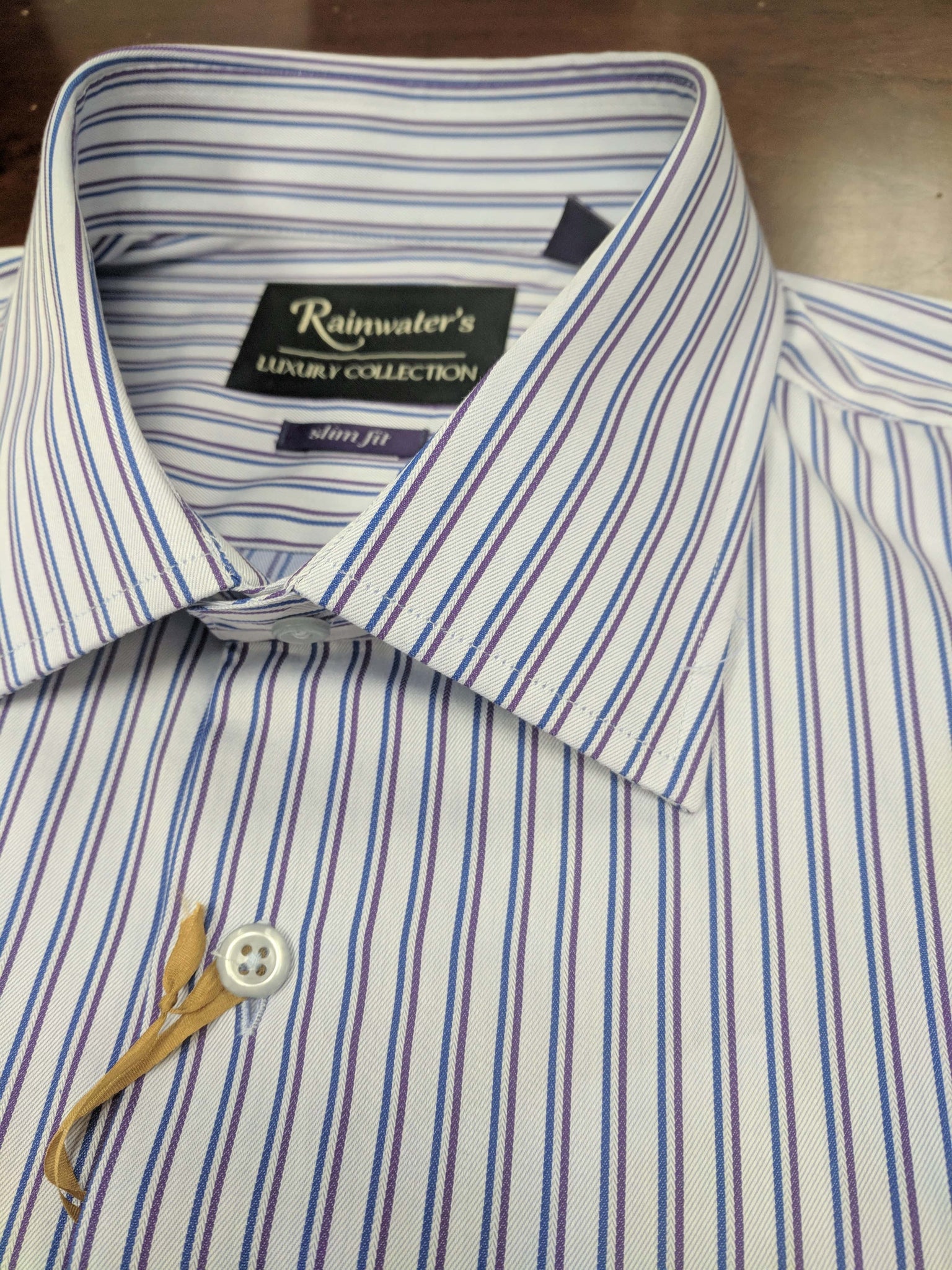 Cotton Blue Stripe 100% Cotton Slim Fit Dress Shirt - Rainwater's Men's Clothing and Tuxedo Rental
