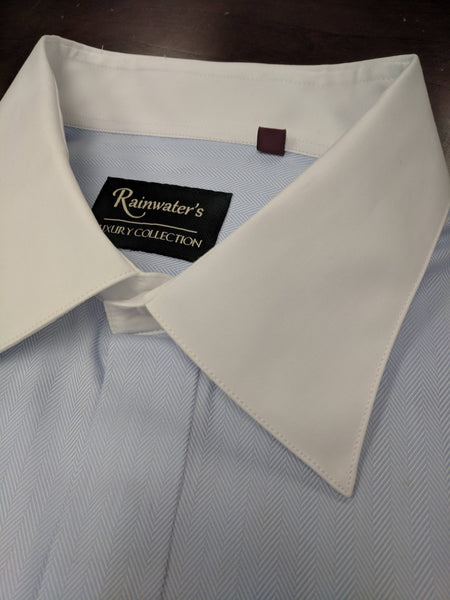 Rainwater's Light Blue Herringbone French Cuff Dress Shirt with Contrast Collar and Cuffs - Rainwater's Men's Clothing and Tuxedo Rental