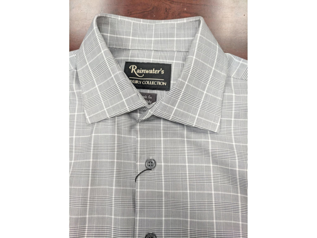Rainwater's 120's Two Ply 100% Cotton Glen Plaid Dress Shirt in Black