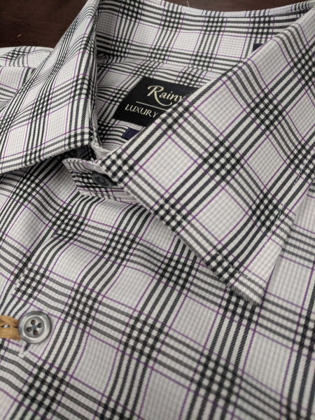 Rainwater's 100% Cotton Purple and Black Plaid Spread Collar Dress Shirt - Rainwater's Men's Clothing and Tuxedo Rental