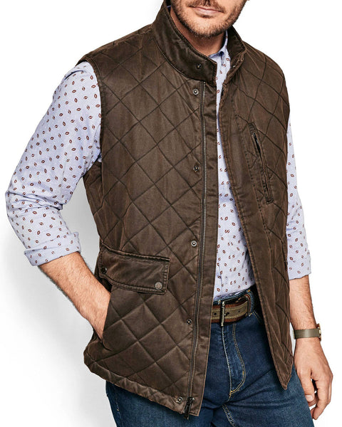Johnston & Murphy Antiqued Cotton Brown Quilted Vest - Rainwater's Men's Clothing and Tuxedo Rental