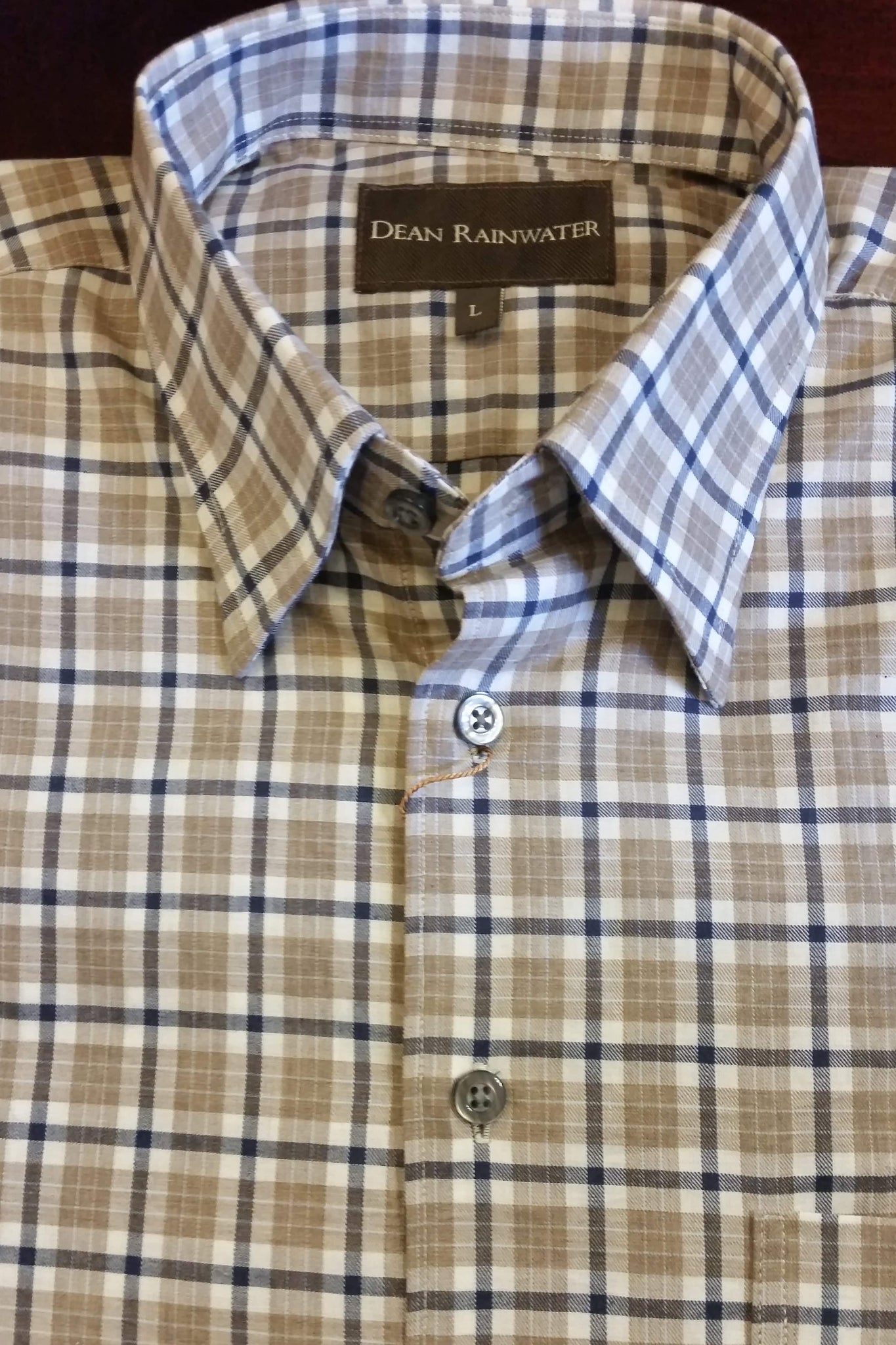 Khaki and Navy Twill Hidden Button-down Collar by Dean Rainwater - Rainwater's Men's Clothing and Tuxedo Rental