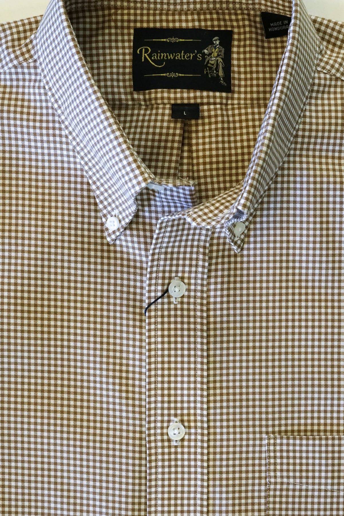 Khaki & White Gingham Oxford Cloth Button Down Sport Shirt by Rainwater's - Rainwater's Men's Clothing and Tuxedo Rental