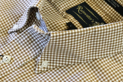 Khaki & White Gingham Oxford Cloth Button Down Sport Shirt by Rainwater's - Rainwater's Men's Clothing and Tuxedo Rental