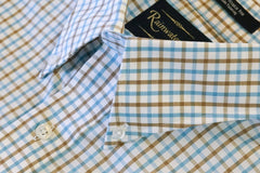 Khaki and Teal Check Wrinkle Free Button Down Sport Shirt by Rainwater's - Rainwater's Men's Clothing and Tuxedo Rental