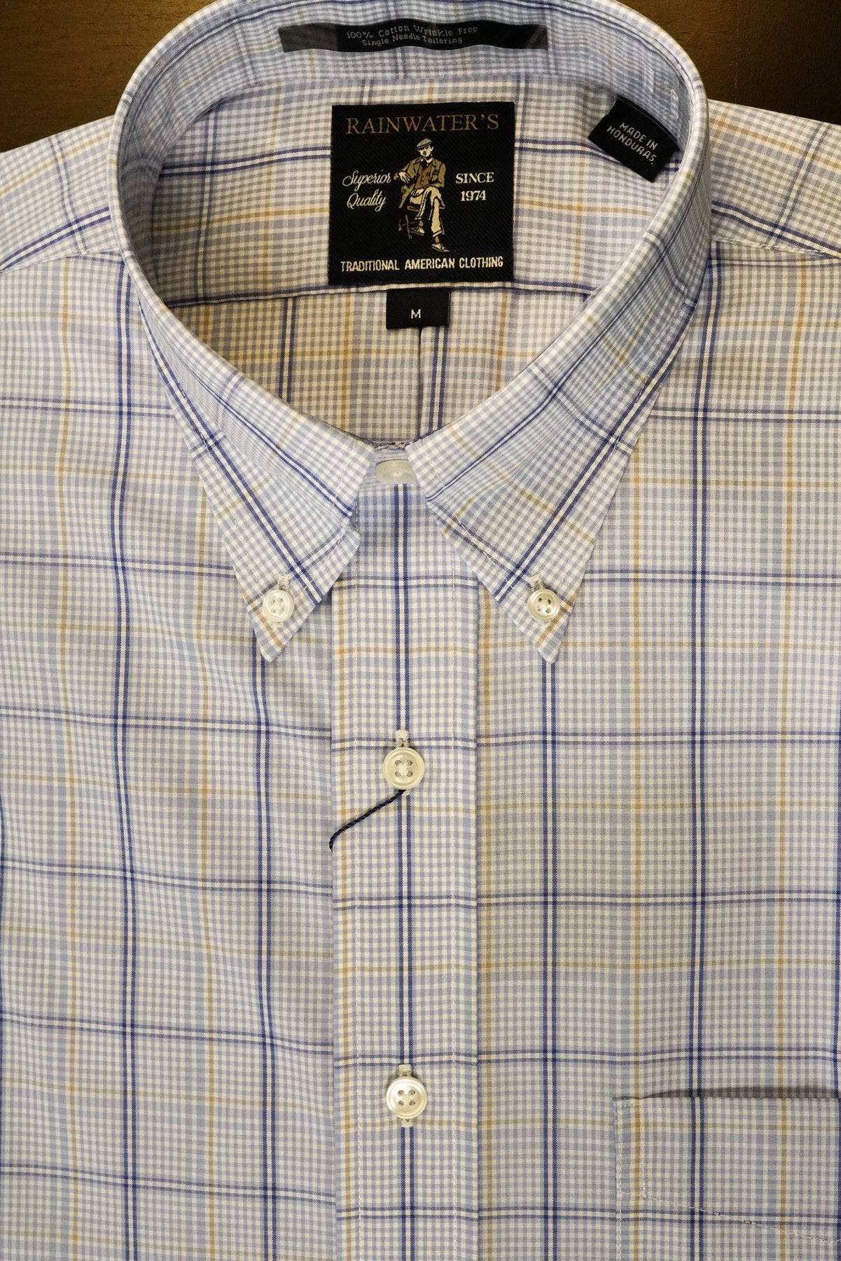 Wrinkle Free Light Blue & Khaki Plaid Button Down Sport Shirt by Rainwater's - Rainwater's Men's Clothing and Tuxedo Rental