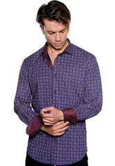 Navy Burgundy Geometric Sport Shirt - Rainwater's Men's Clothing and Tuxedo Rental