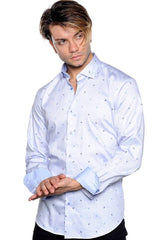 Light Blue Damask Print Sport Shirt - Rainwater's Men's Clothing and Tuxedo Rental