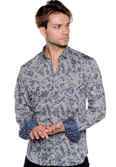 Indigo & Taupe Floral Sport Shirt - Rainwater's Men's Clothing and Tuxedo Rental