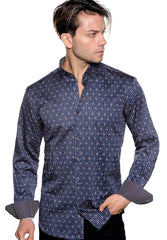 Navy Paisley Stripe Sport Shirt - Rainwater's Men's Clothing and Tuxedo Rental