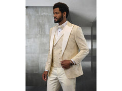 Ivory Chevron Weave  Peak Lapel Tuxedo Rental - Rainwater's Men's Clothing and Tuxedo Rental