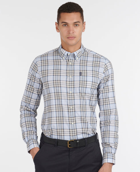 Barbour Highland Check 26 Light Blue and Khaki Long Sleeve Button Down Collar Tailored Fit Shirt - Rainwater's Men's Clothing and Tuxedo Rental