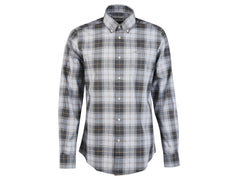 Barbour Wetheram Grey & Camel Tartan Plaid Button Down Collar Shirt in Tailored Fit - Rainwater's Men's Clothing and Tuxedo Rental
