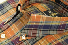 Navy & Apricot Plaid Wrinkle Free Button Down Sport Shirt by Rainwater's - Rainwater's Men's Clothing and Tuxedo Rental