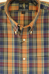 Navy & Apricot Plaid Wrinkle Free Button Down Sport Shirt by Rainwater's - Rainwater's Men's Clothing and Tuxedo Rental