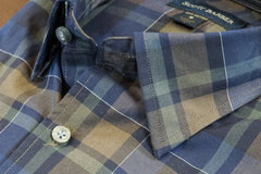 Navy, Brown and Green Plaid Hidden Button Down Shirt By Scott Barber - Rainwater's Men's Clothing and Tuxedo Rental