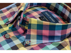Navy, Lt Blue, Pink & Teal Exploded Check Button Down Shirt by Scott Barber - Rainwater's Men's Clothing and Tuxedo Rental