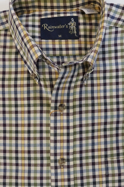 Navy Olive and Eggplant Plaid Button Down in Cotton & Wool by Rainwater's - Rainwater's Men's Clothing and Tuxedo Rental