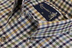 Navy Olive and Eggplant Plaid Button Down in Cotton & Wool by Rainwater's - Rainwater's Men's Clothing and Tuxedo Rental
