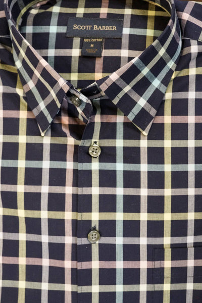Navy, Seafoam, Pink Windowpane Plaid Hidden Button Down by Scott Barber - Rainwater's Men's Clothing and Tuxedo Rental