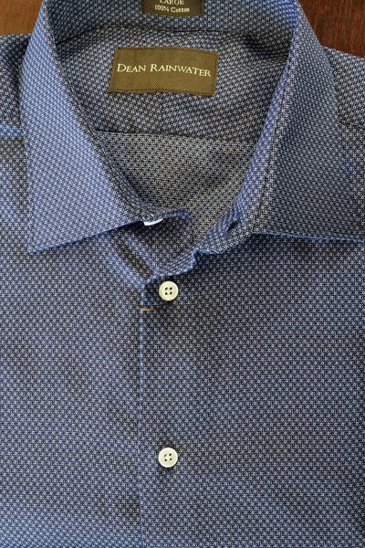 Navy Small Neat Print Cotton Spread Collar by Dean Rainwater - Rainwater's Men's Clothing and Tuxedo Rental