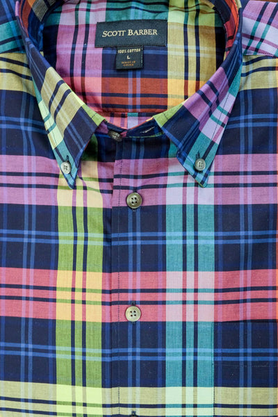 Navy, Teal & Lilac Plaid Button Down Shirt by Scott Barber - Rainwater's Men's Clothing and Tuxedo Rental