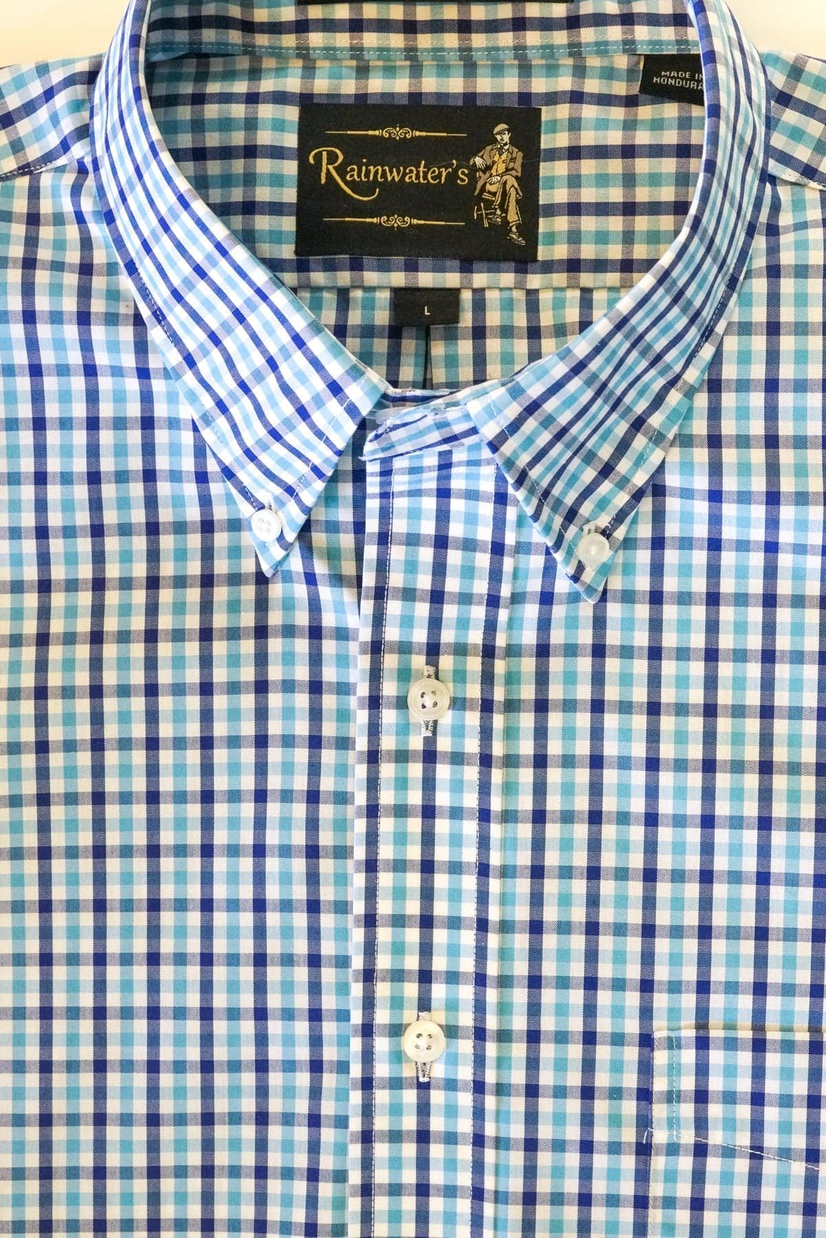 Navy & Teal Plaid Check Wrinkle Free Sport Shirt by Rainwater's - Rainwater's Men's Clothing and Tuxedo Rental
