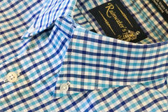 Navy & Teal Plaid Check Wrinkle Free Sport Shirt by Rainwater's - Rainwater's Men's Clothing and Tuxedo Rental