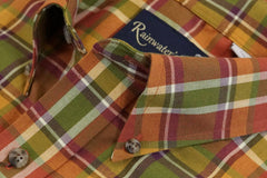 Olive and Rust Plaid Button Down in Cotton & Wool by Rainwater's - Rainwater's Men's Clothing and Tuxedo Rental