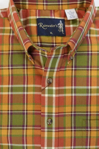Olive and Rust Plaid Button Down in Cotton & Wool by Rainwater's - Rainwater's Men's Clothing and Tuxedo Rental