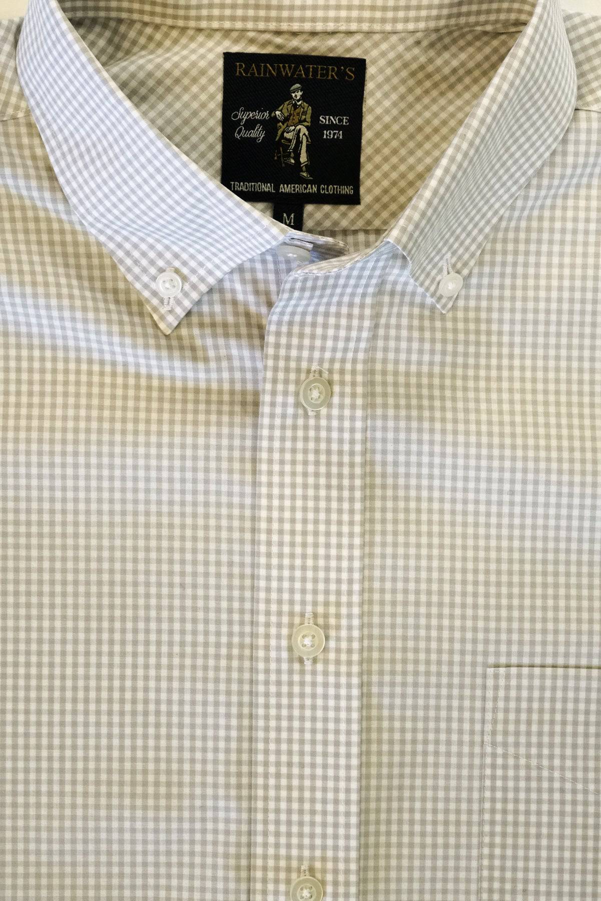Rainwater's Performance Silver Gingham Button Down Collar Long Sleeve - Rainwater's Men's Clothing and Tuxedo Rental