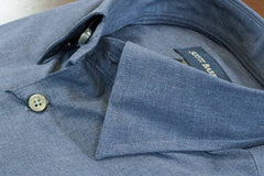 Solid Blue Cotton Melange Hidden Button Down Sport Shirt by Scott Barber - Rainwater's Men's Clothing and Tuxedo Rental