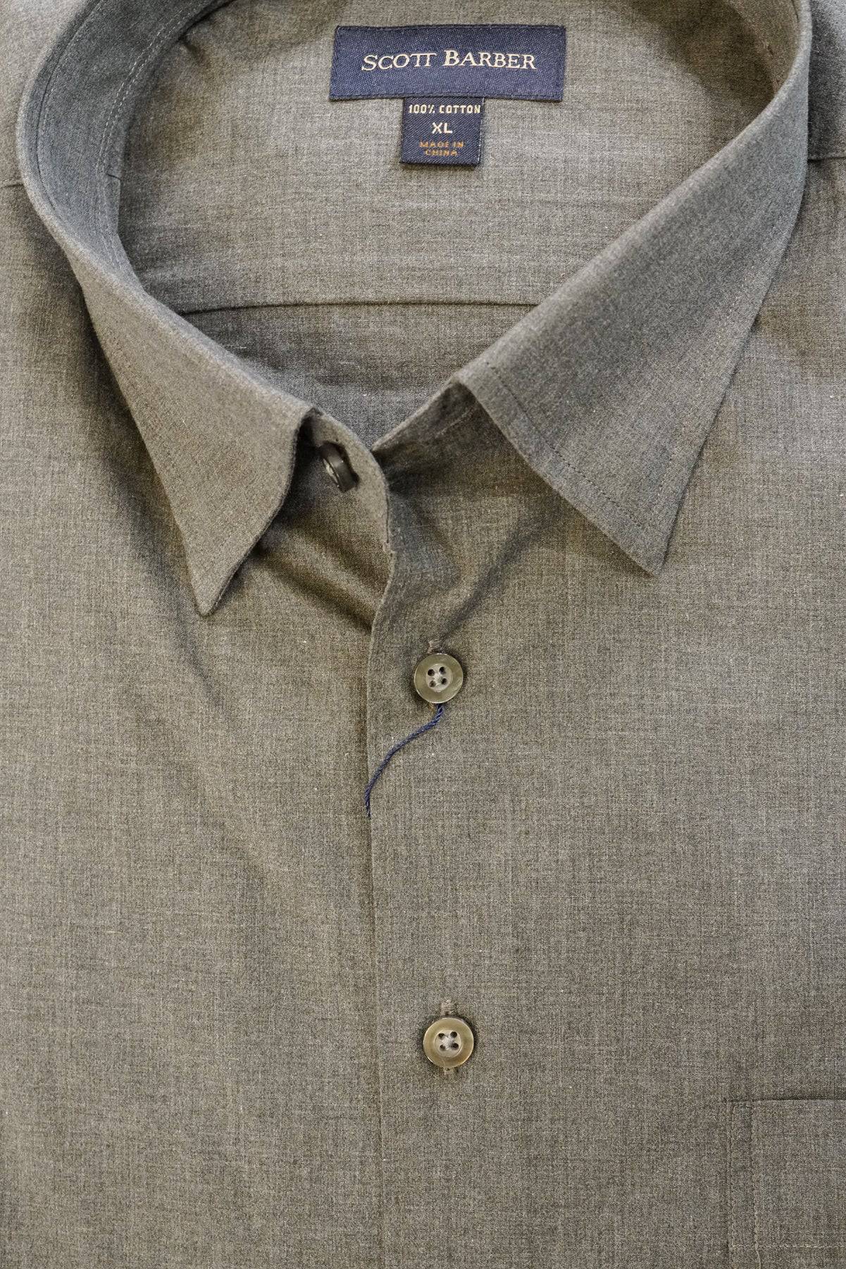 Solid Grey Cotton Melange Hidden Button Down Sport Shirt by Scott Barber - Rainwater's Men's Clothing and Tuxedo Rental