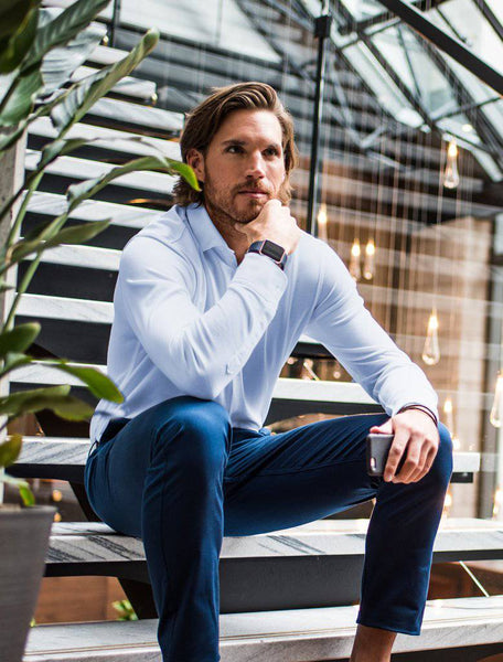 Stone Rose Blue Textured Knit Long Sleeve Shirt - Rainwater's Men's Clothing and Tuxedo Rental