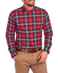 Barbour Highland Check 11 Plaid Button Down Shirt Tailored Fit in Crimson Tartan - Rainwater's Men's Clothing and Tuxedo Rental