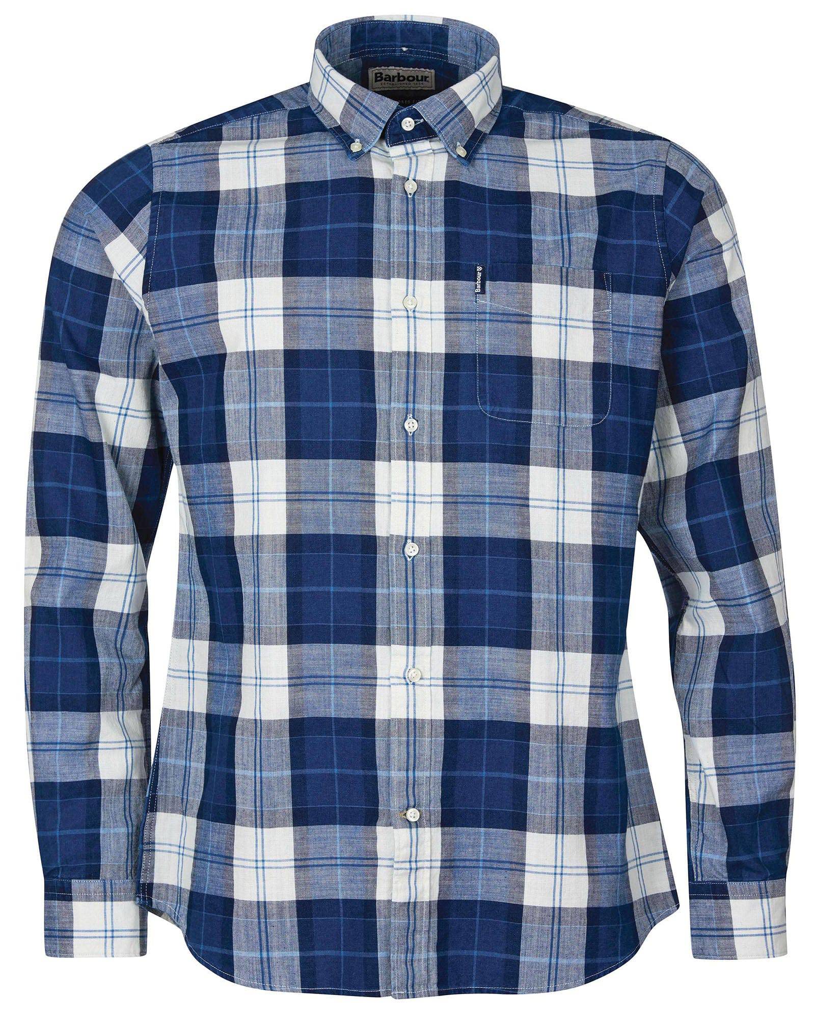 Barbour Indigo 9 Tailored Fit Buttondown Collar Plaid Shirt in Indigo - Rainwater's Men's Clothing and Tuxedo Rental