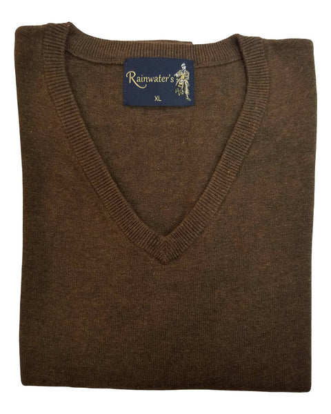 V-Neck Sweater Vest Heather Cotton Blend in Brown - Rainwater's Men's Clothing and Tuxedo Rental
