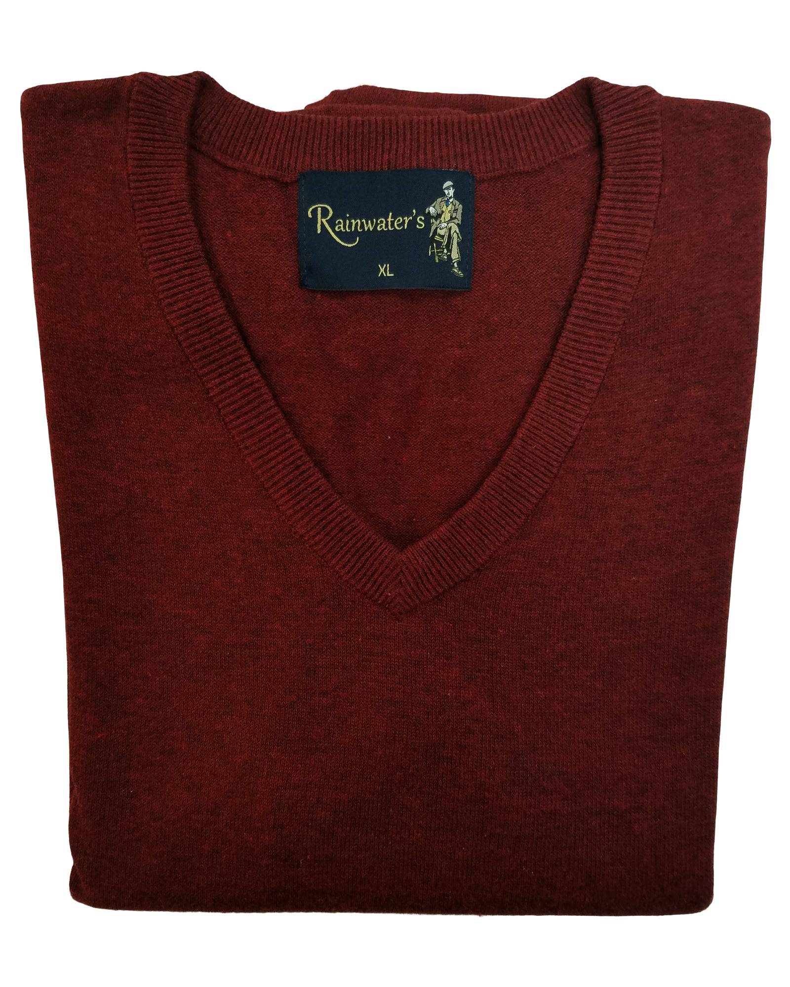 V-Neck Sweater Vest Heather Cotton Blend in Burgundy - Rainwater's Men's Clothing and Tuxedo Rental