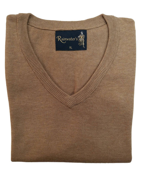 V-Neck Sweater Vest Heather Cotton Blend in Tan - Rainwater's Men's Clothing and Tuxedo Rental